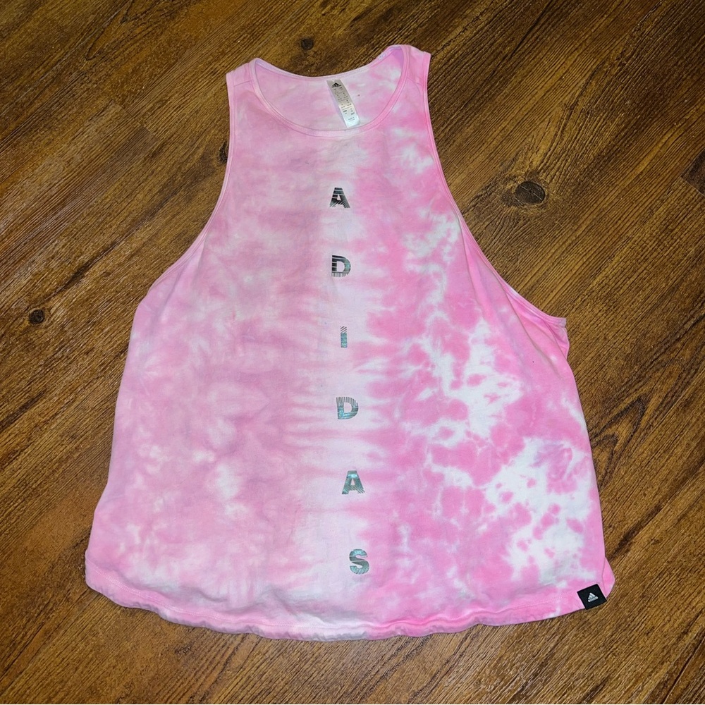 Adidas Active Pink White Gradient Tie Dye Razor Back Sporty Tank Top Size 1X - Picture 1 of 10